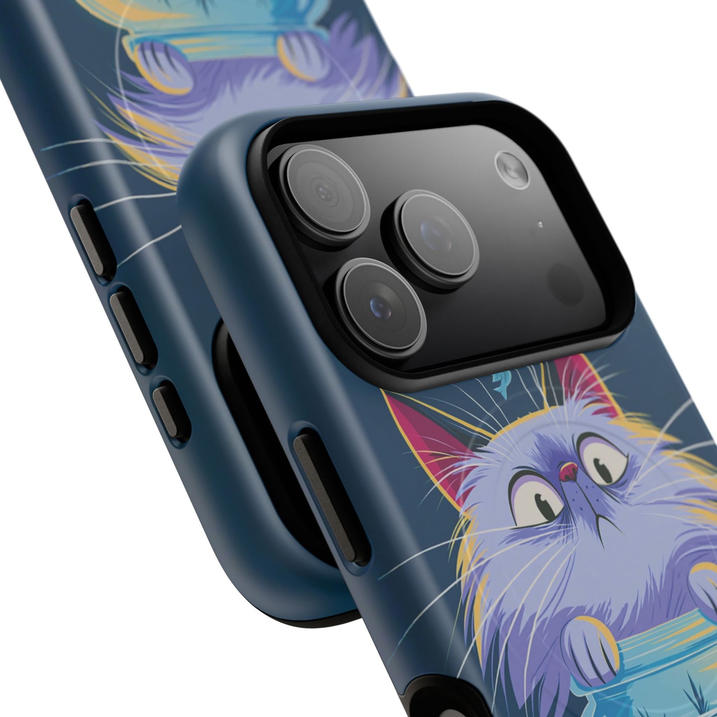 Magnetic Tough Phone Case — Playful Cat & Goldfish Illustration