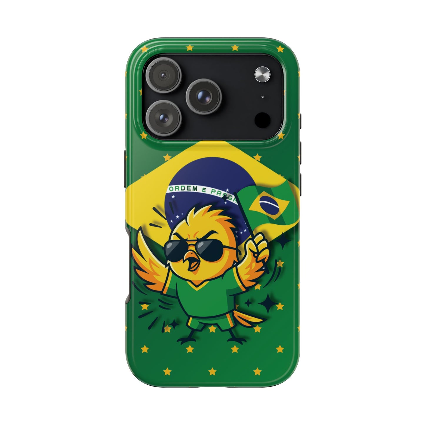 Brazil Flag Tough Phone Case — Cool Cartoon Bird with 'Ordem e Progresso' Design