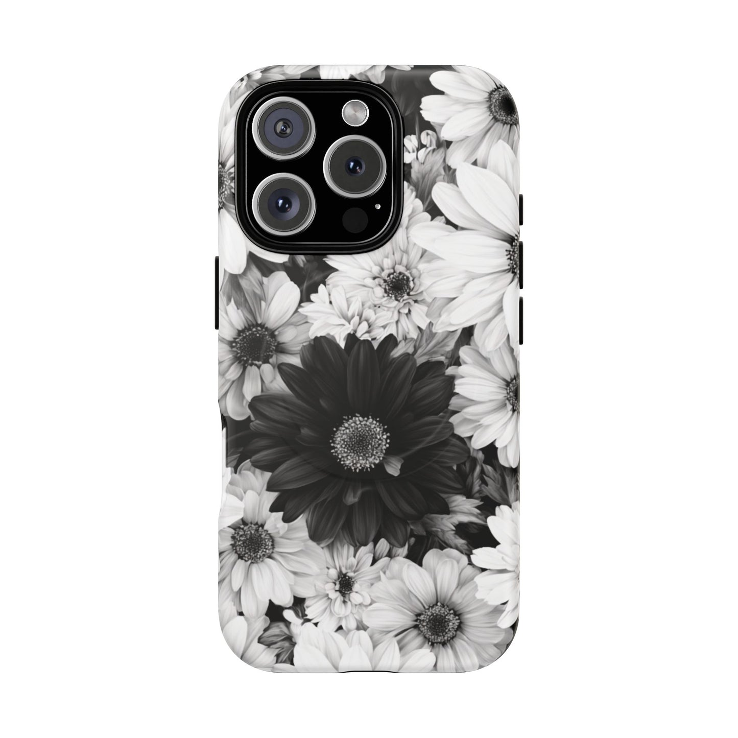 Black & White Floral Tough Magnetic Phone Case — Monochrome Daisy Protection