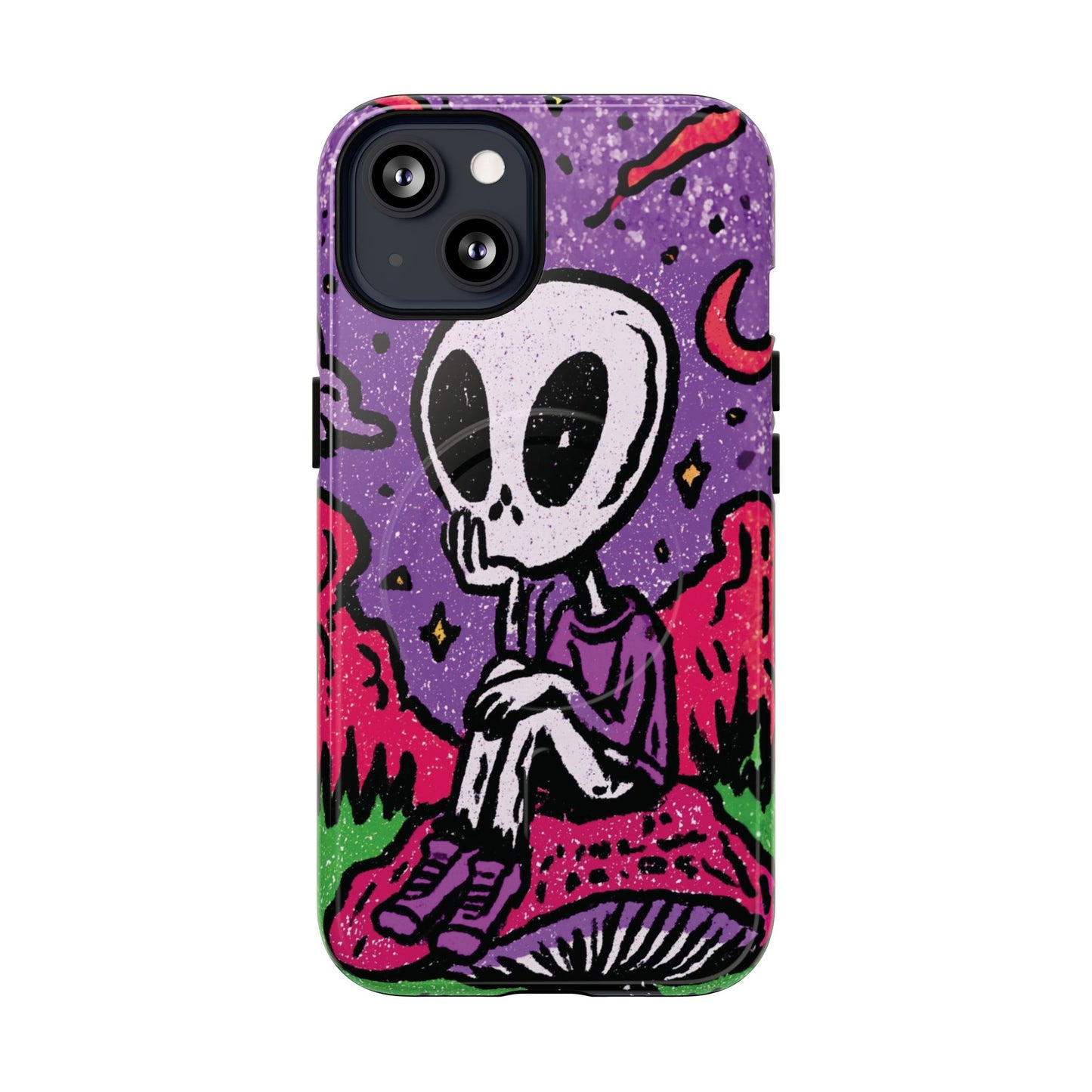 Alien Mushroom Phone Case — Cute Skeletal Space Illustration Tough Magnetic Case