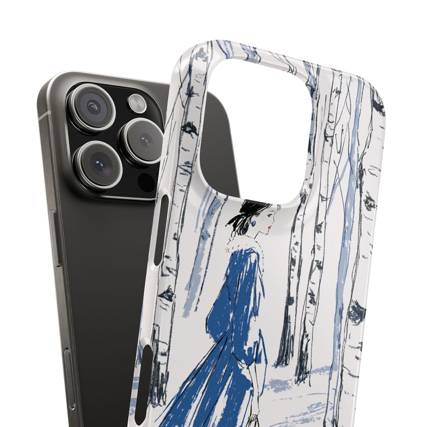 Birch Walk Phone Case — Stylish Blue Winter Illustration Snap Case
