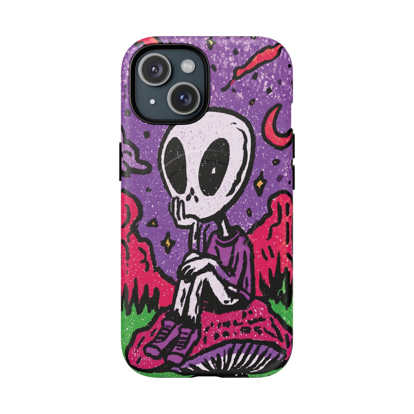 Alien Mushroom Phone Case — Cute Skeletal Space Illustration Tough Magnetic Case
