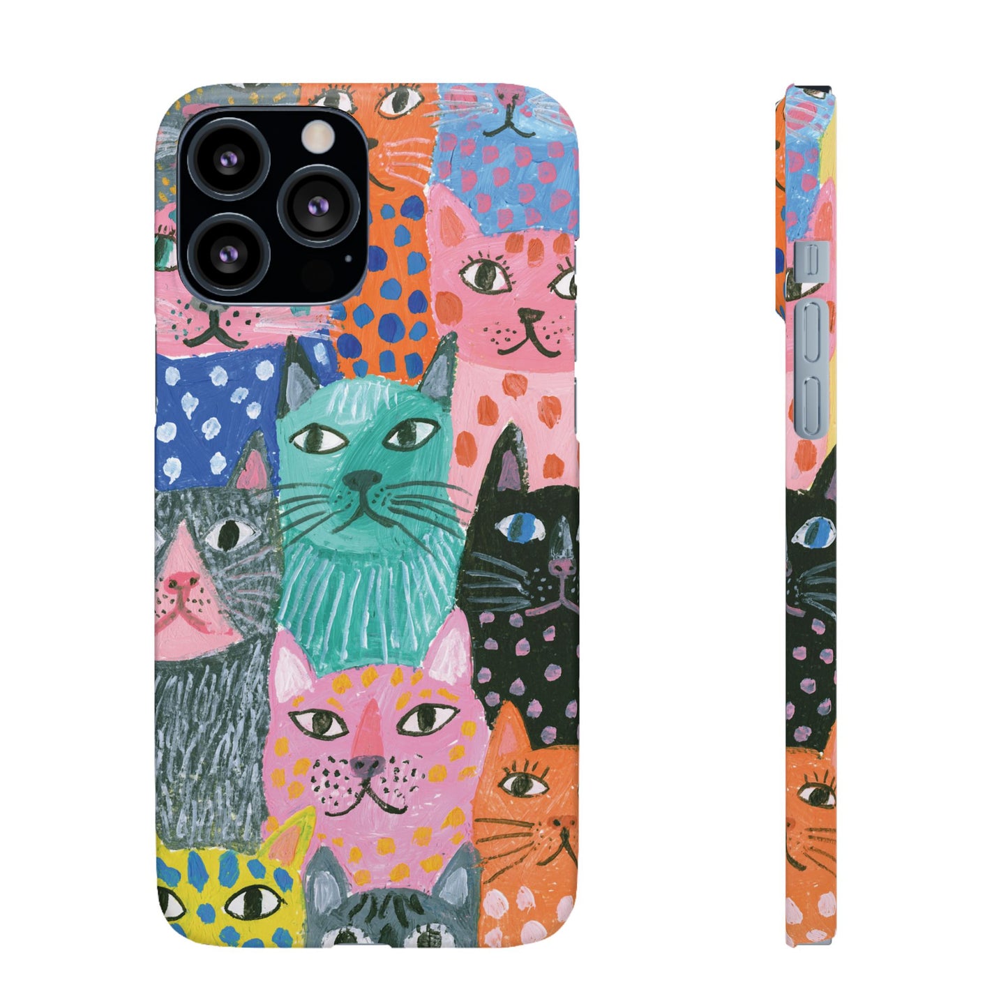 Colorful Cat Pattern Phone Case – Cute Multicolor Kitty Snap Case