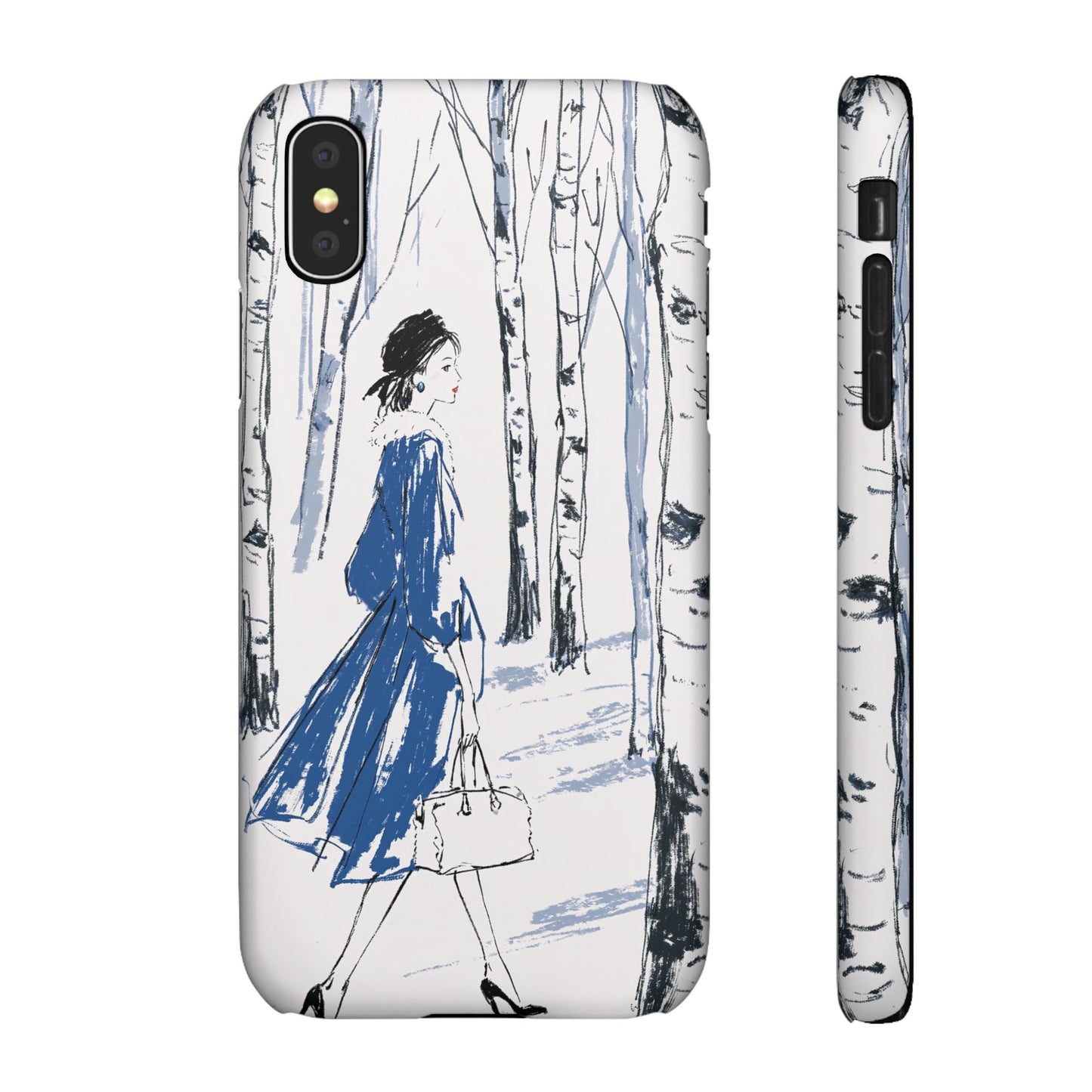 Birch Walk Phone Case — Stylish Blue Winter Illustration Snap Case