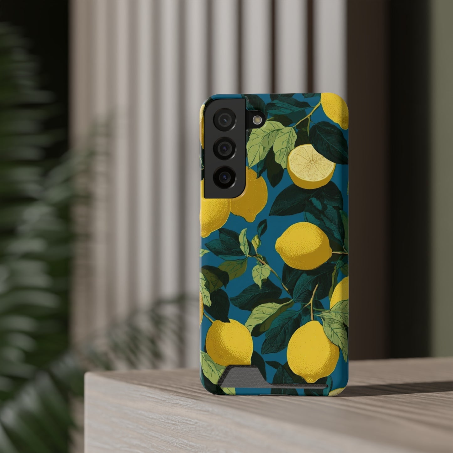 Lemon Print Phone Case with Card Holder, Chic Phone Accessory, Gift for Her, Cell Phone Cover, Summer Vibe, Floral Phone Case