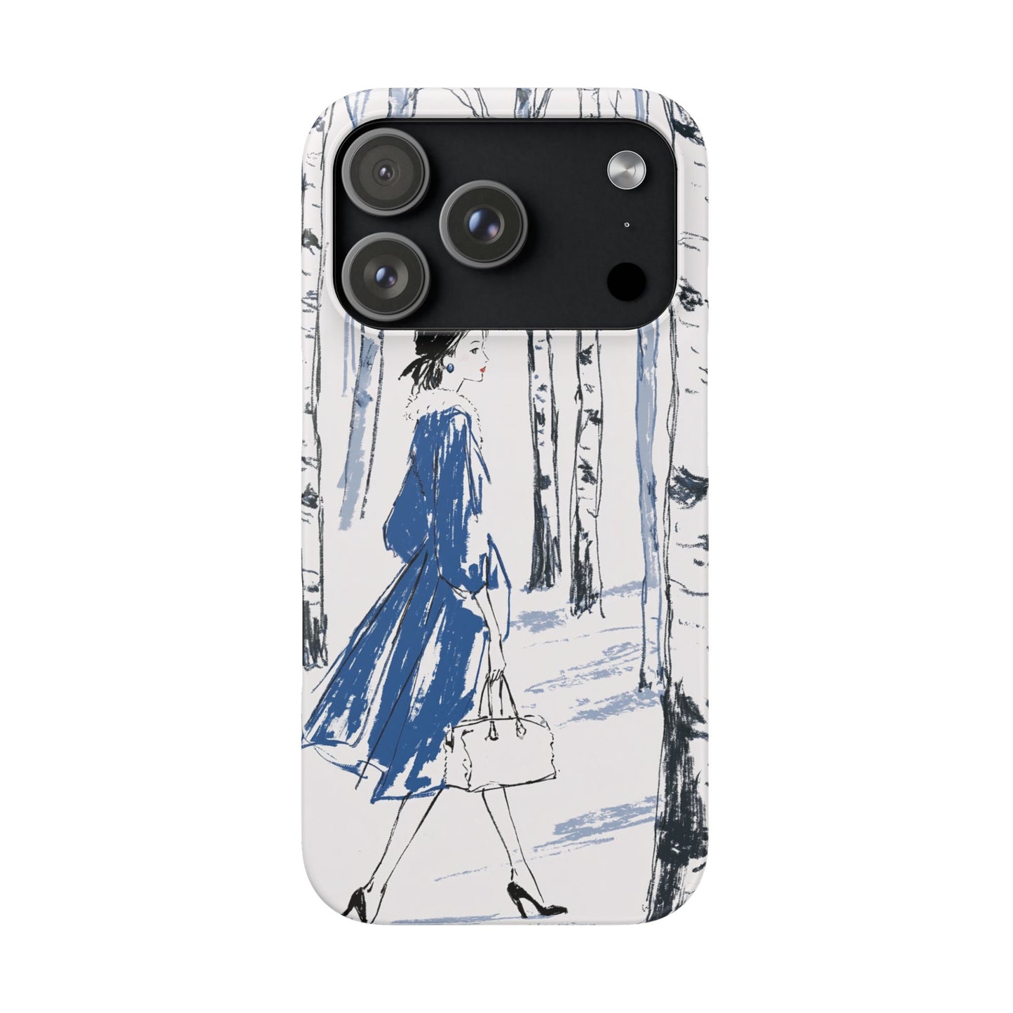 Birch Walk Phone Case — Stylish Blue Winter Illustration Snap Case