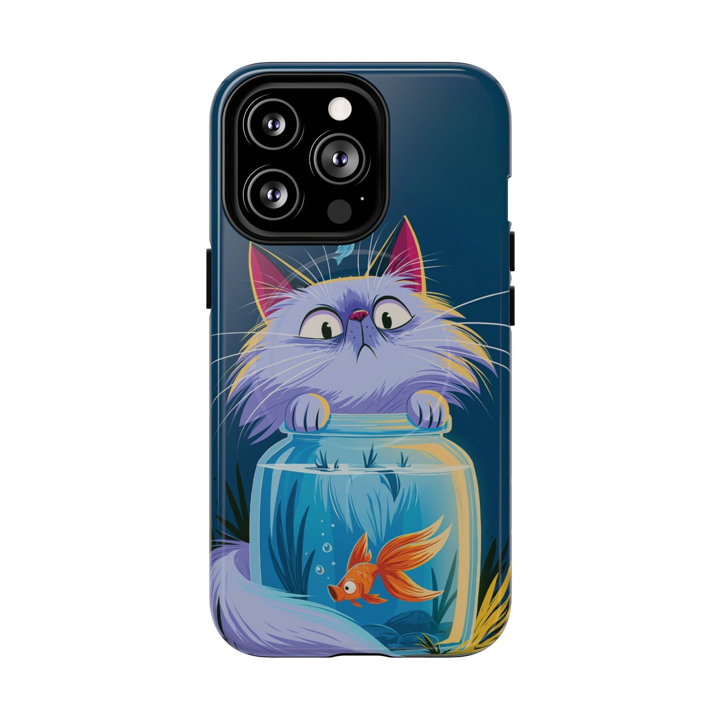 Magnetic Tough Phone Case — Playful Cat & Goldfish Illustration
