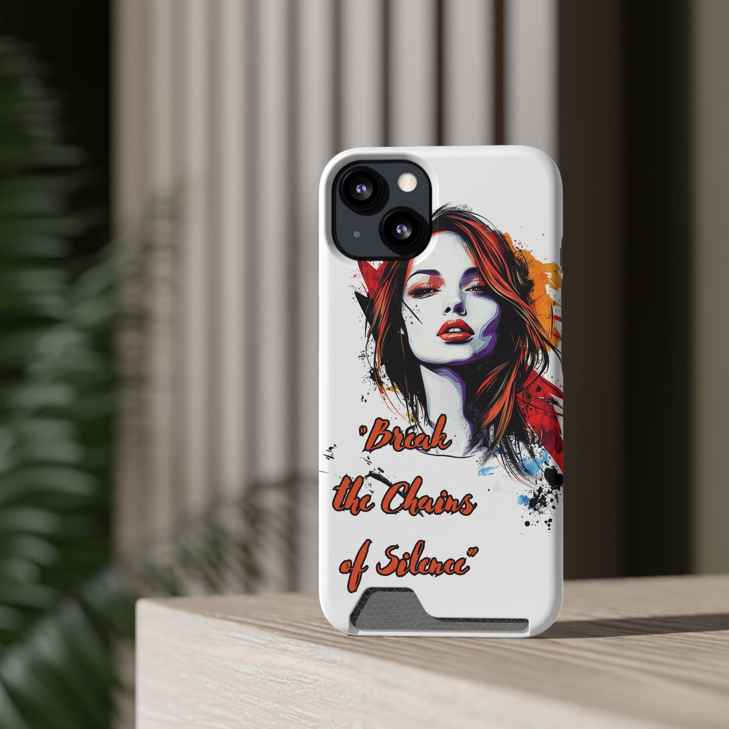 Artistic Phone Case With Card Holder for Empowerment | Break the Chains of Silence, Trendy Gift for Friends, Unique Phone Accessories, [...]