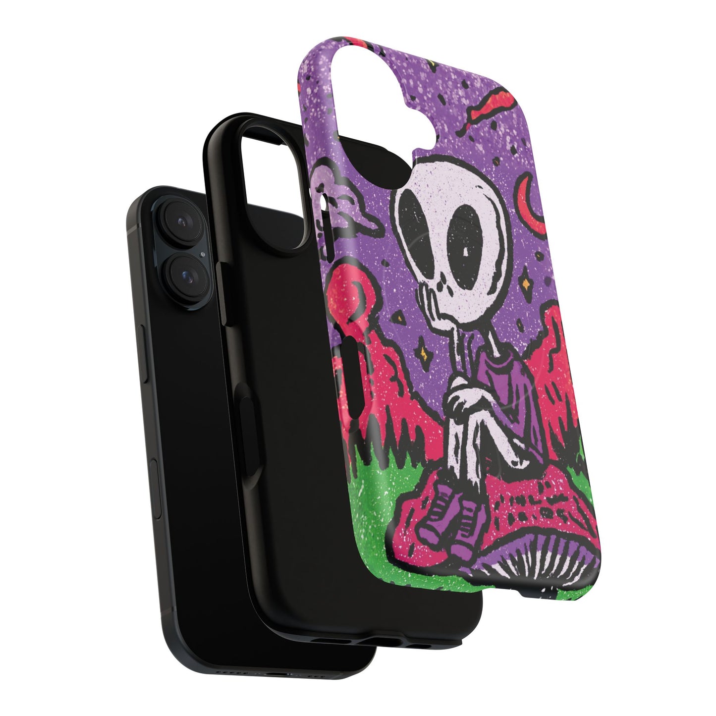 Alien Mushroom Phone Case — Cute Skeletal Space Illustration Tough Magnetic Case