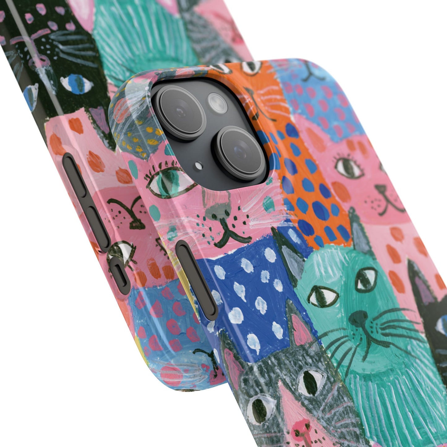 Colorful Cat Pattern Phone Case – Cute Multicolor Kitty Snap Case