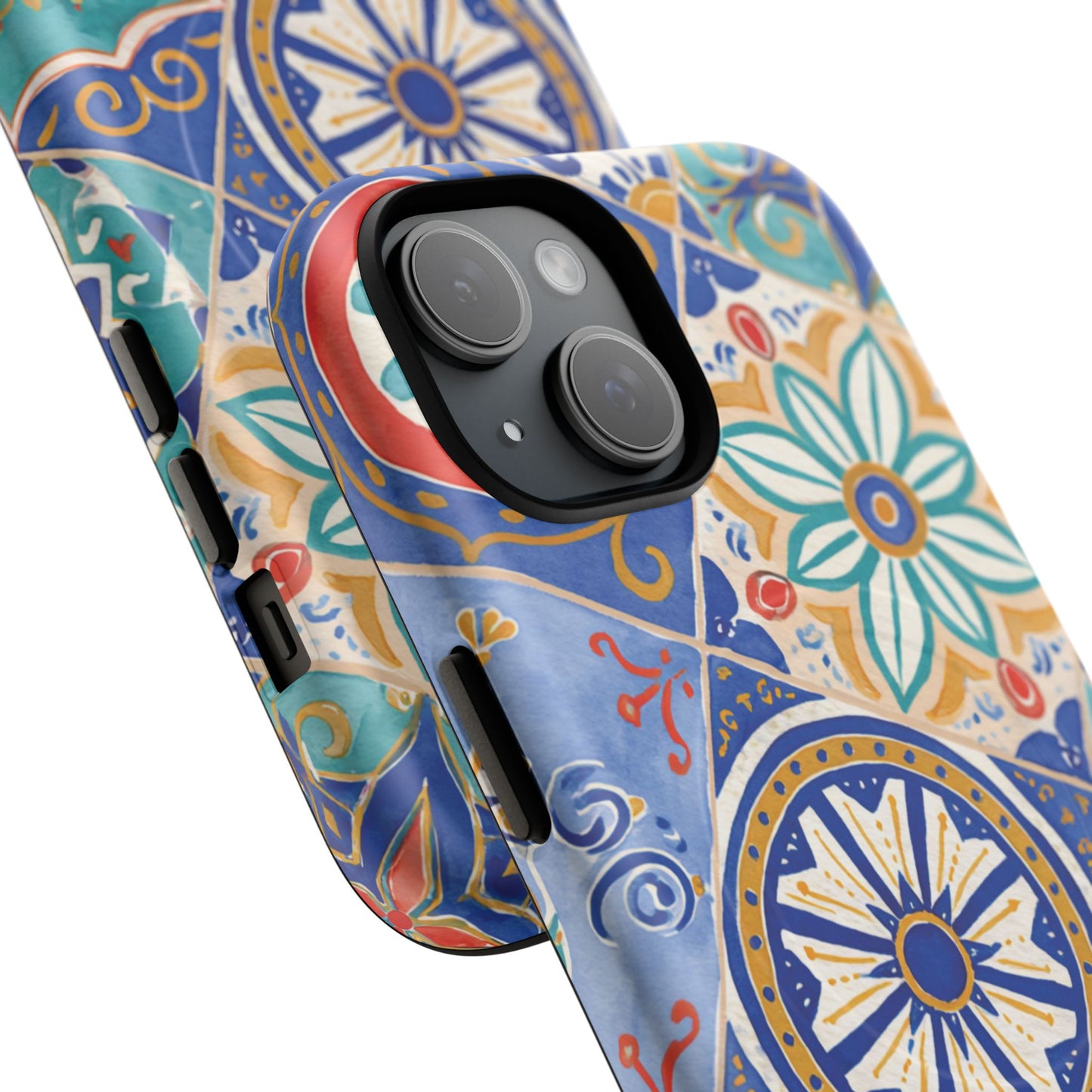 Mediterranean Tile Magnetic Phone Case — Blue Floral Mosaic Tough Case