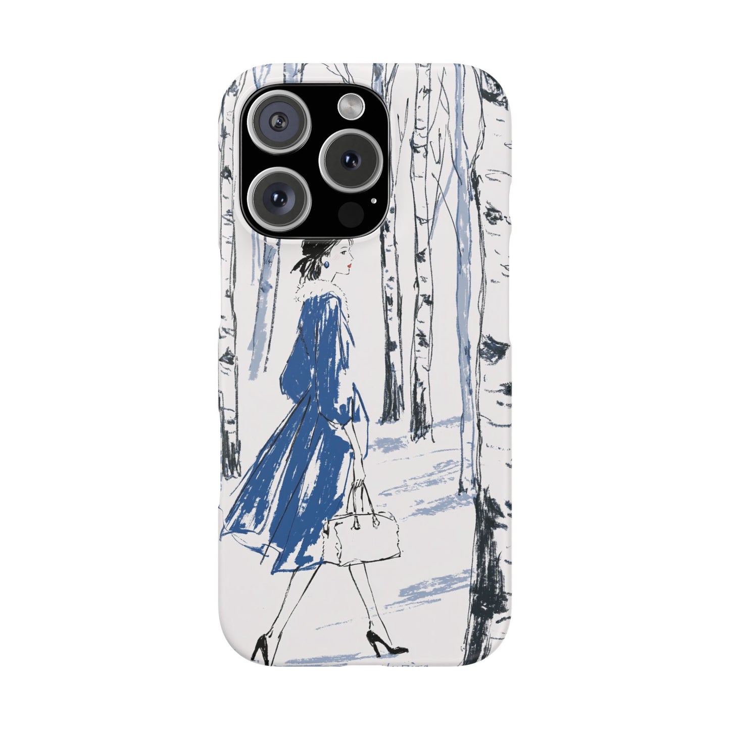 Birch Walk Phone Case — Stylish Blue Winter Illustration Snap Case