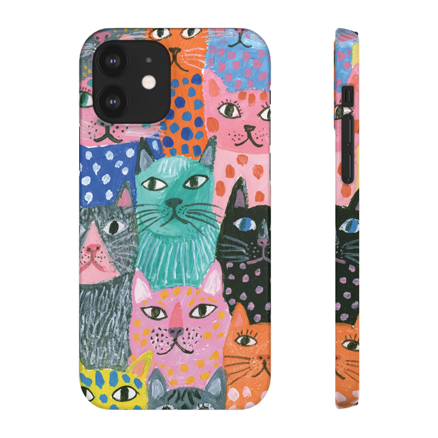 Colorful Cat Pattern Phone Case – Cute Multicolor Kitty Snap Case