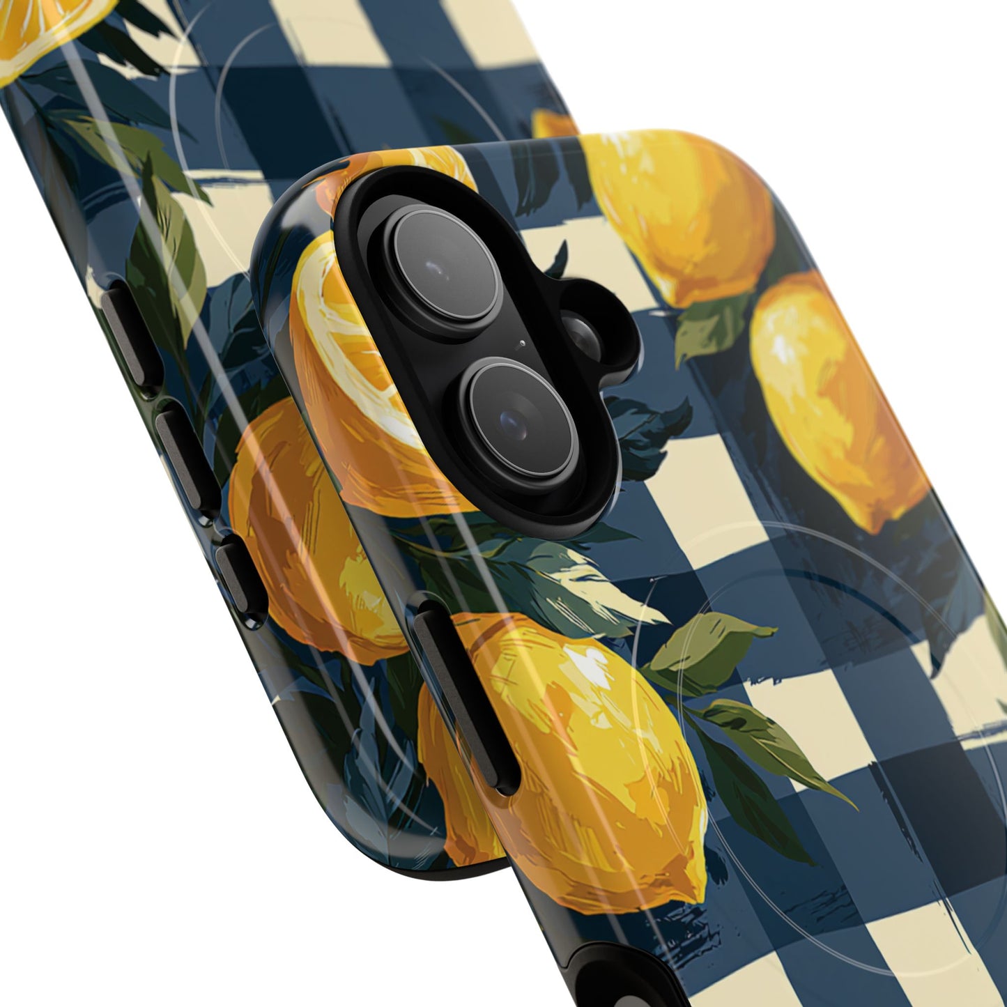 Lemon Check Tough Magnetic Phone Case — Blue Gingham Citrus Design