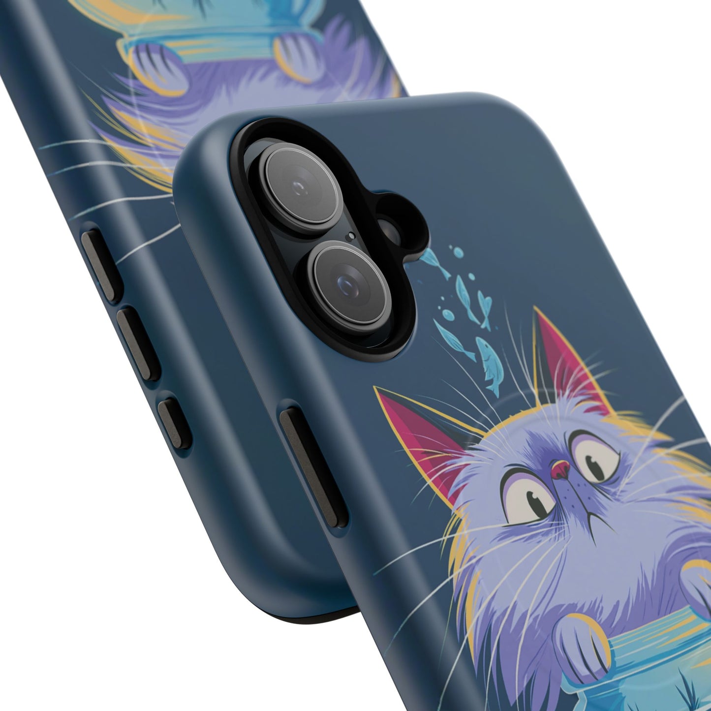 Magnetic Tough Phone Case — Playful Cat & Goldfish Illustration