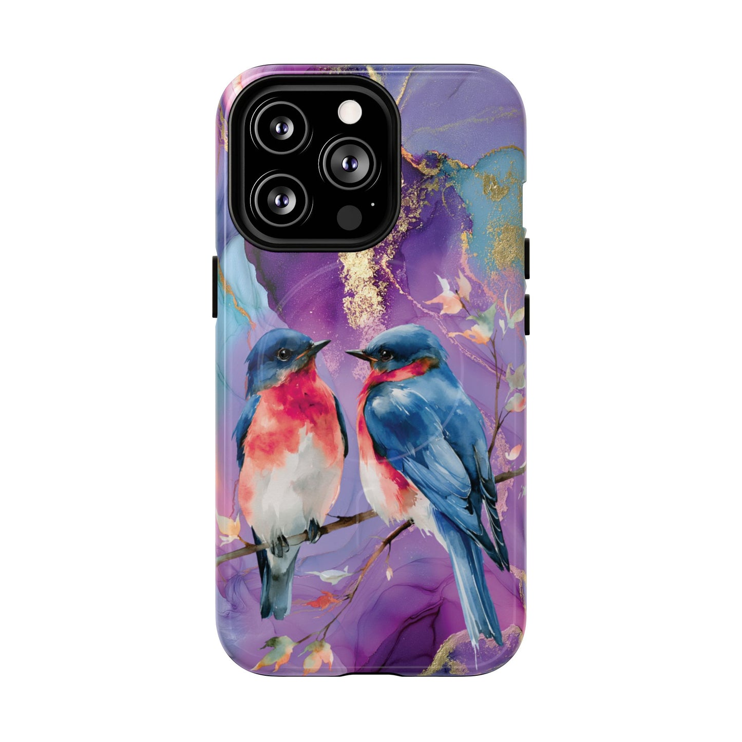 Bird Pair Tough Magnetic Phone Case — Purple Watercolor Floral Design