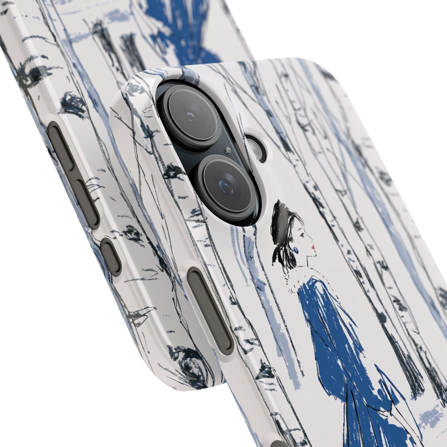 Birch Walk Phone Case — Stylish Blue Winter Illustration Snap Case