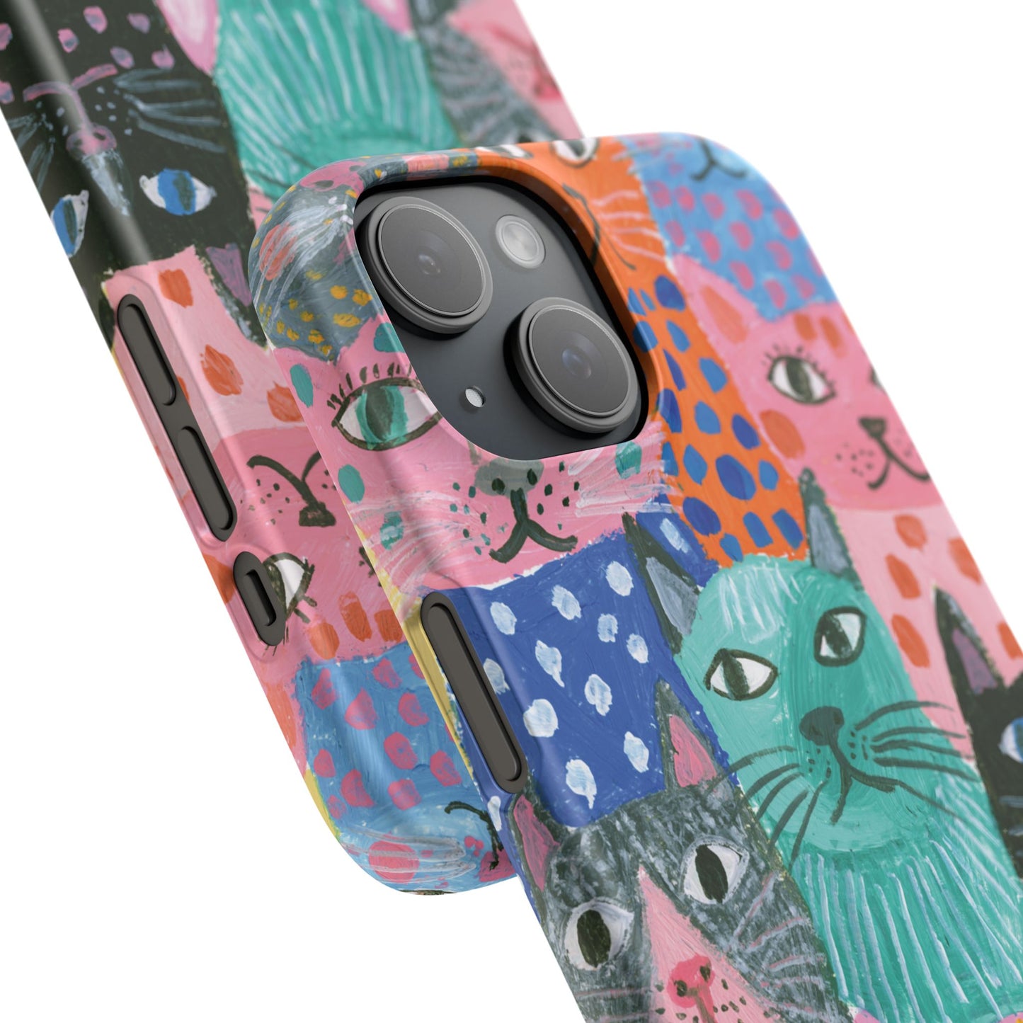 Colorful Cat Pattern Phone Case – Cute Multicolor Kitty Snap Case