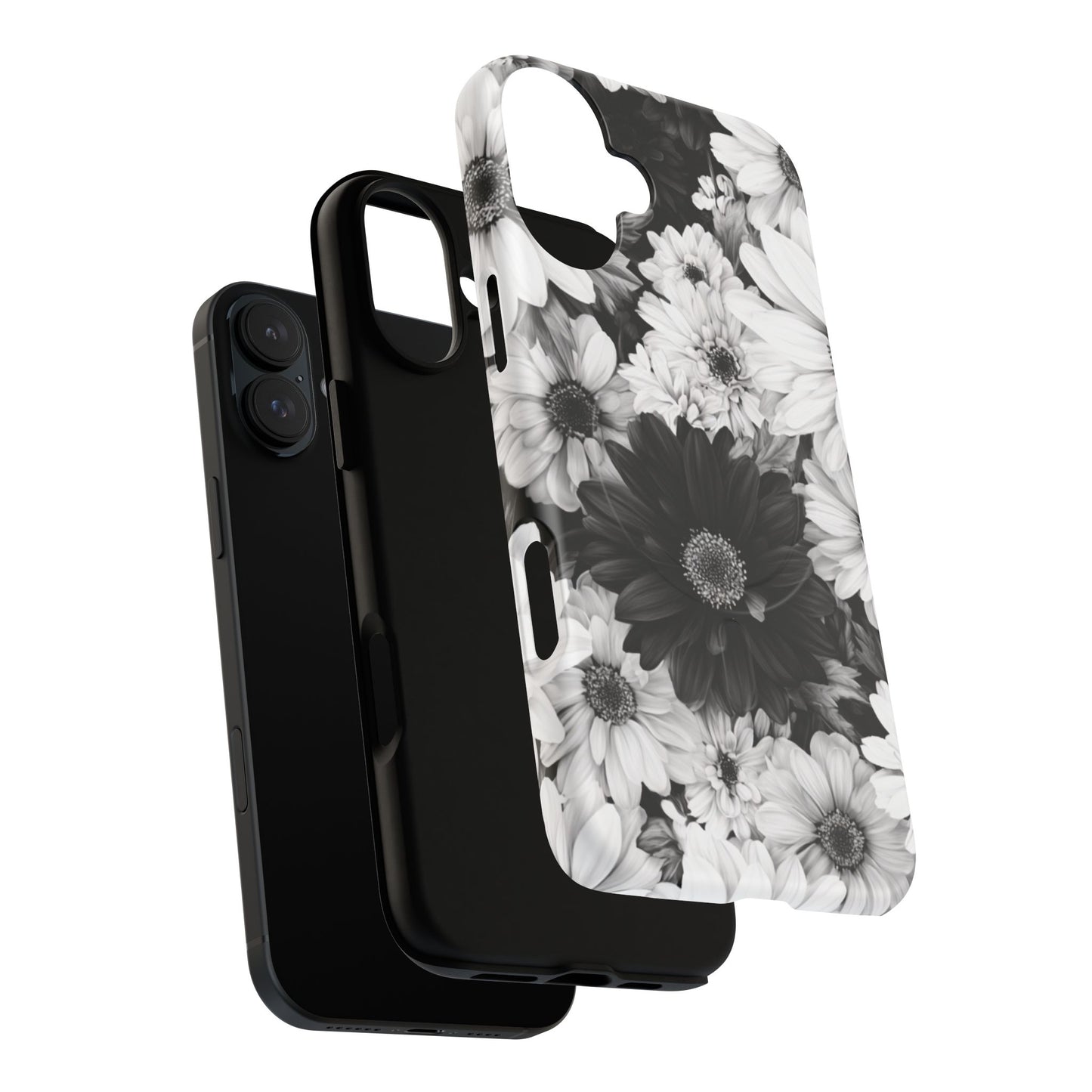 Black & White Floral Tough Magnetic Phone Case — Monochrome Daisy Protection