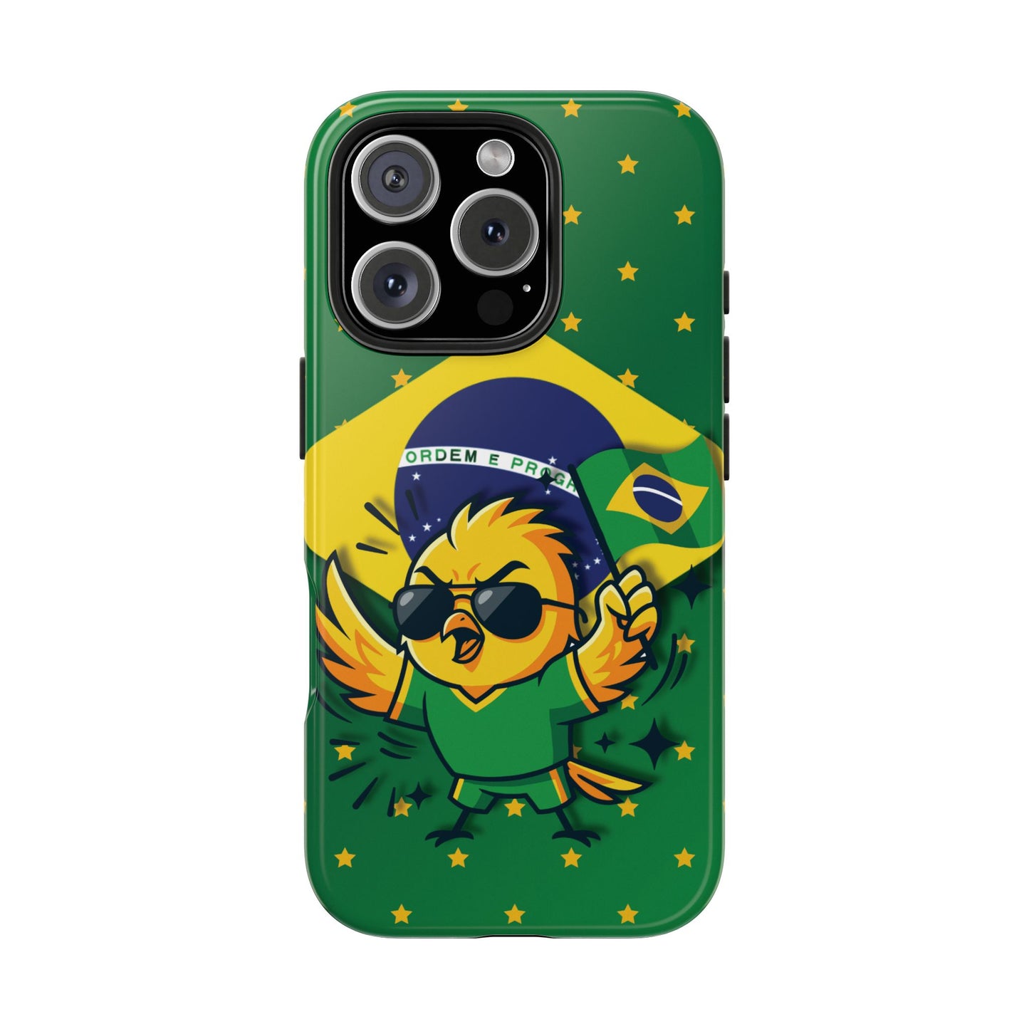 Brazil Flag Tough Phone Case — Cool Cartoon Bird with 'Ordem e Progresso' Design