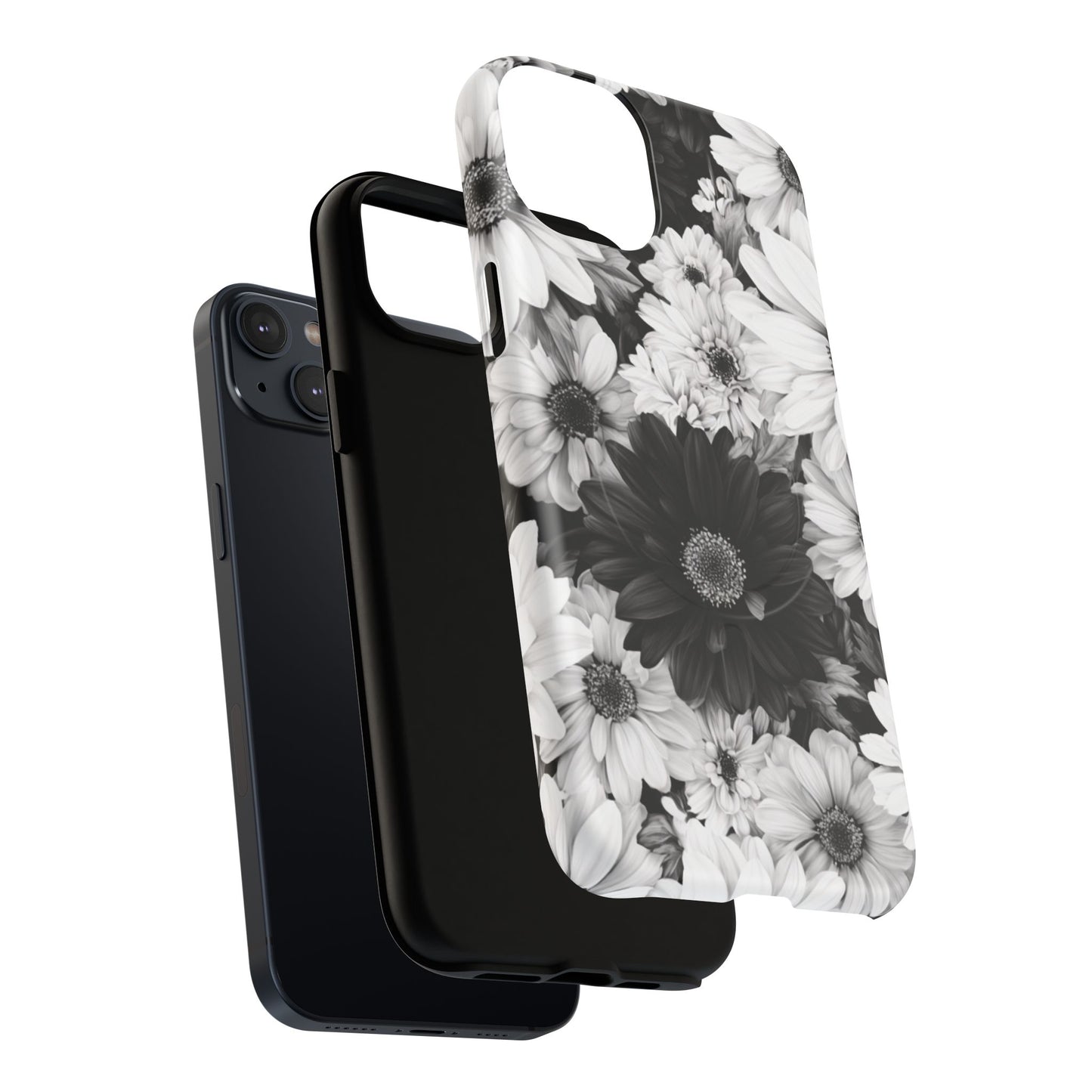 Black & White Floral Tough Magnetic Phone Case — Monochrome Daisy Protection