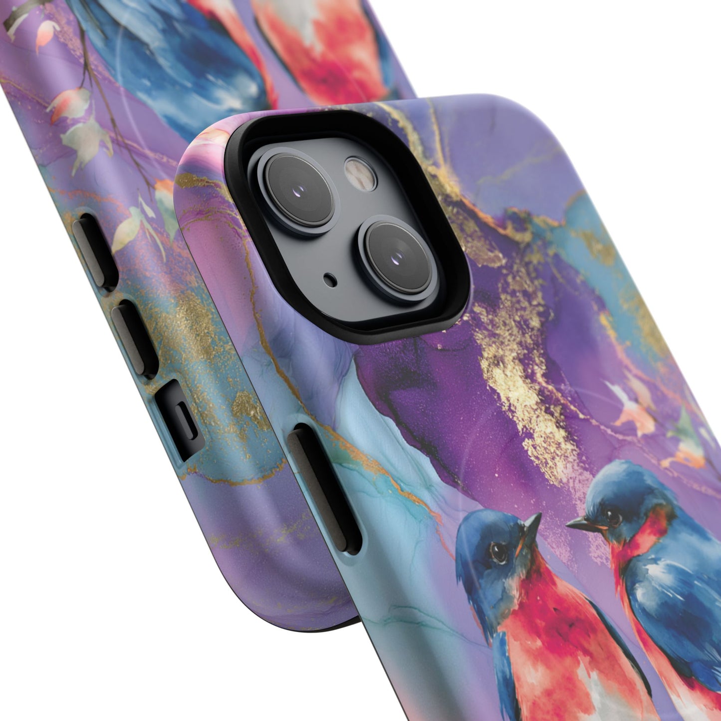Bird Pair Tough Magnetic Phone Case — Purple Watercolor Floral Design