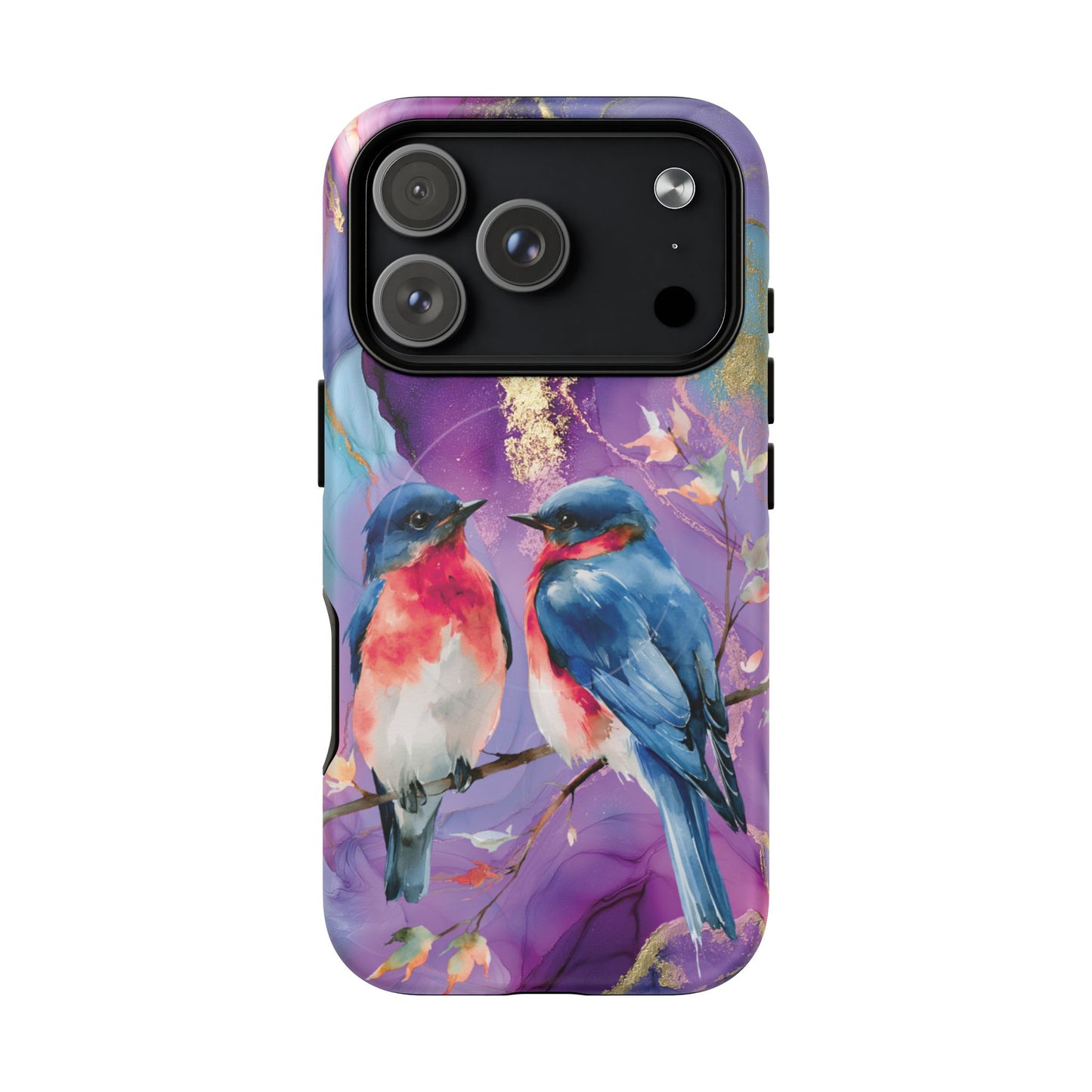 Bird Pair Tough Magnetic Phone Case — Purple Watercolor Floral Design