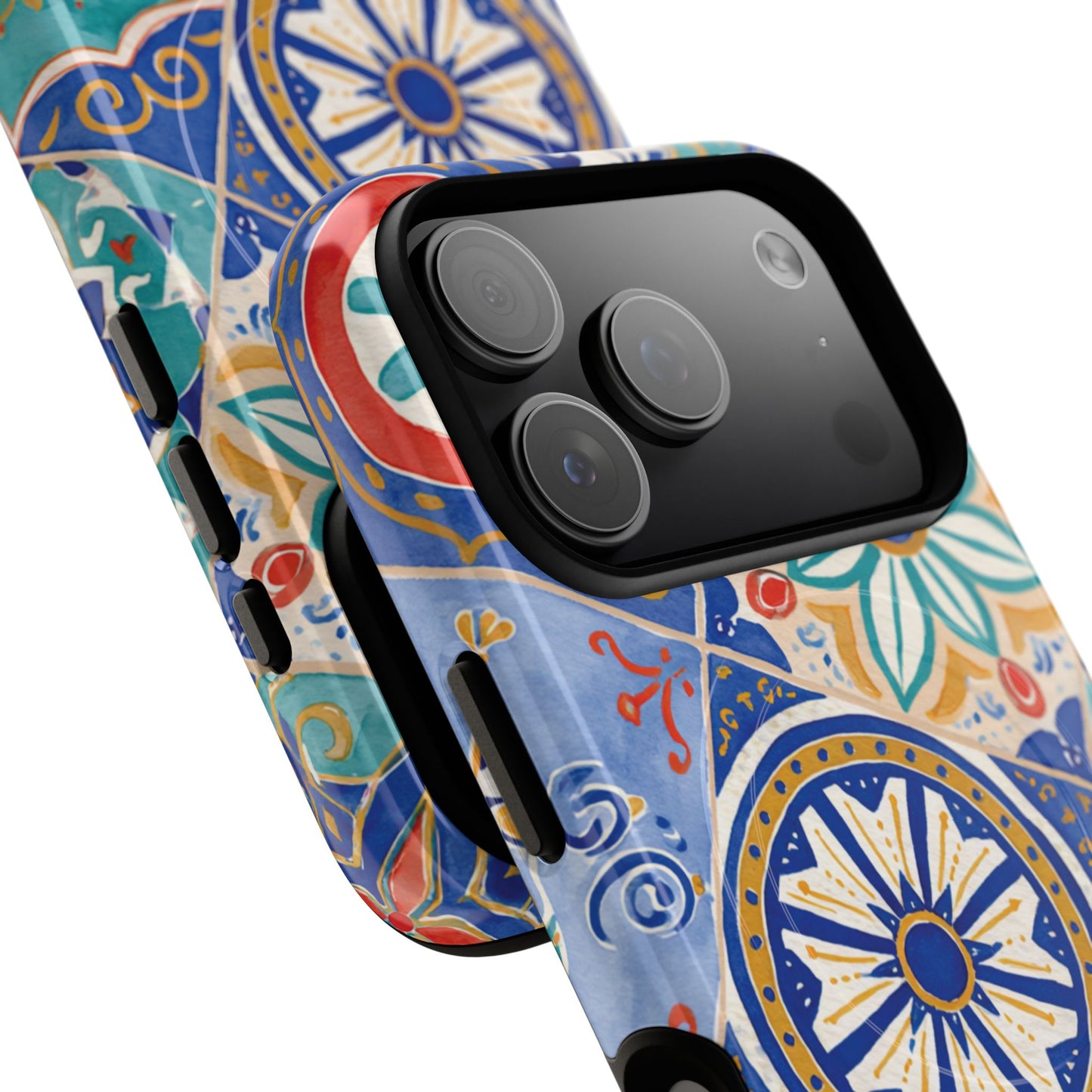 Mediterranean Tile Magnetic Phone Case — Blue Floral Mosaic Tough Case