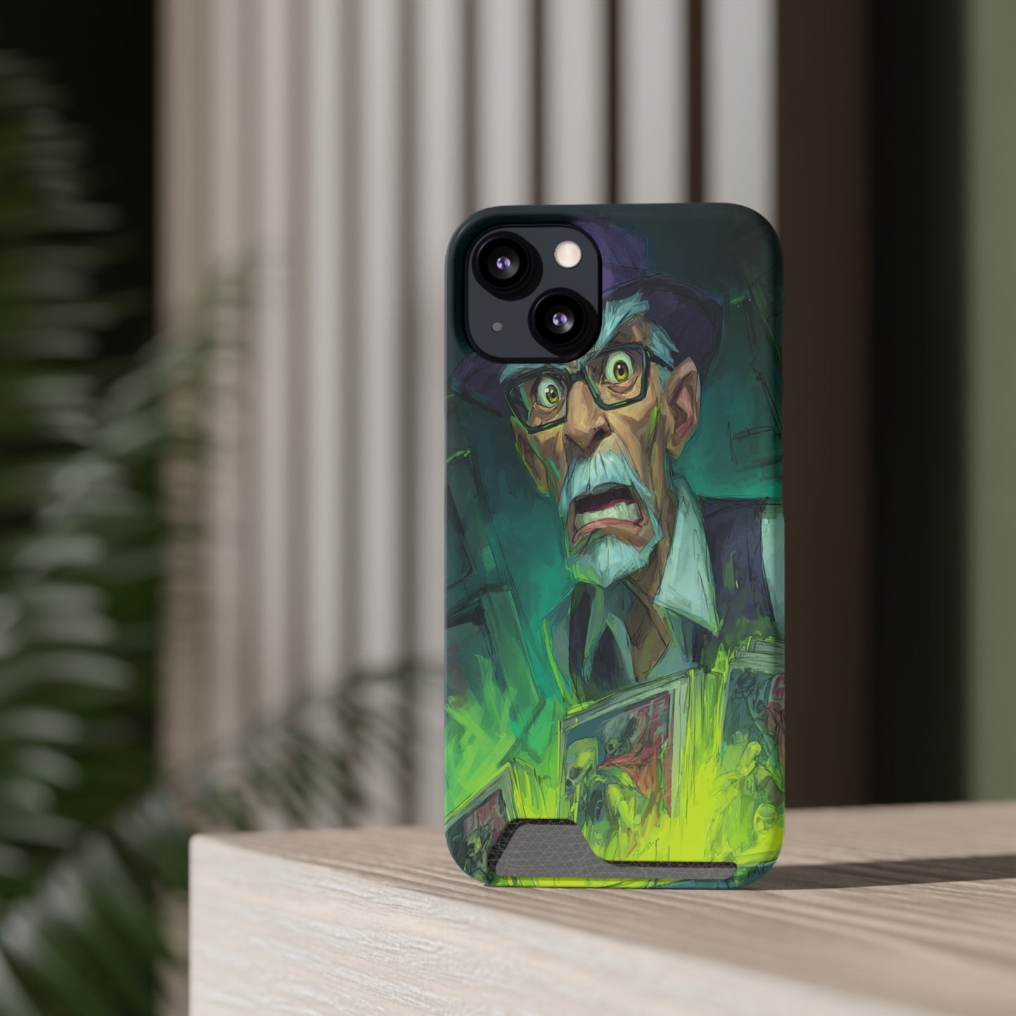 Spooky Illustrated Phone Case with Card Holder, Halloween Accessory, Unique Gift for Horror Fans, Stylish Phone Cover, Functional & Fun