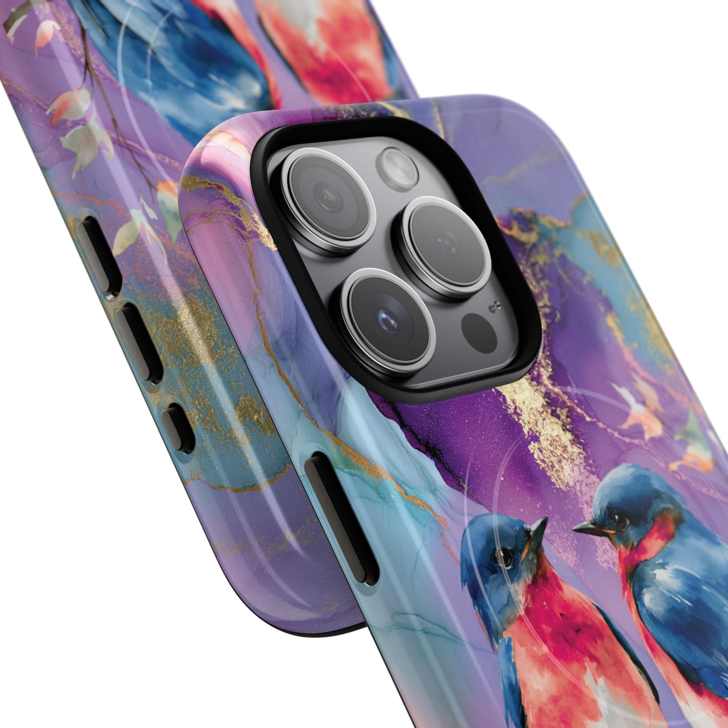 Bird Pair Tough Magnetic Phone Case — Purple Watercolor Floral Design