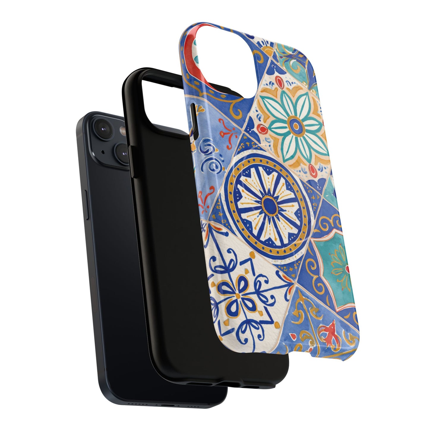 Mediterranean Tile Magnetic Phone Case — Blue Floral Mosaic Tough Case