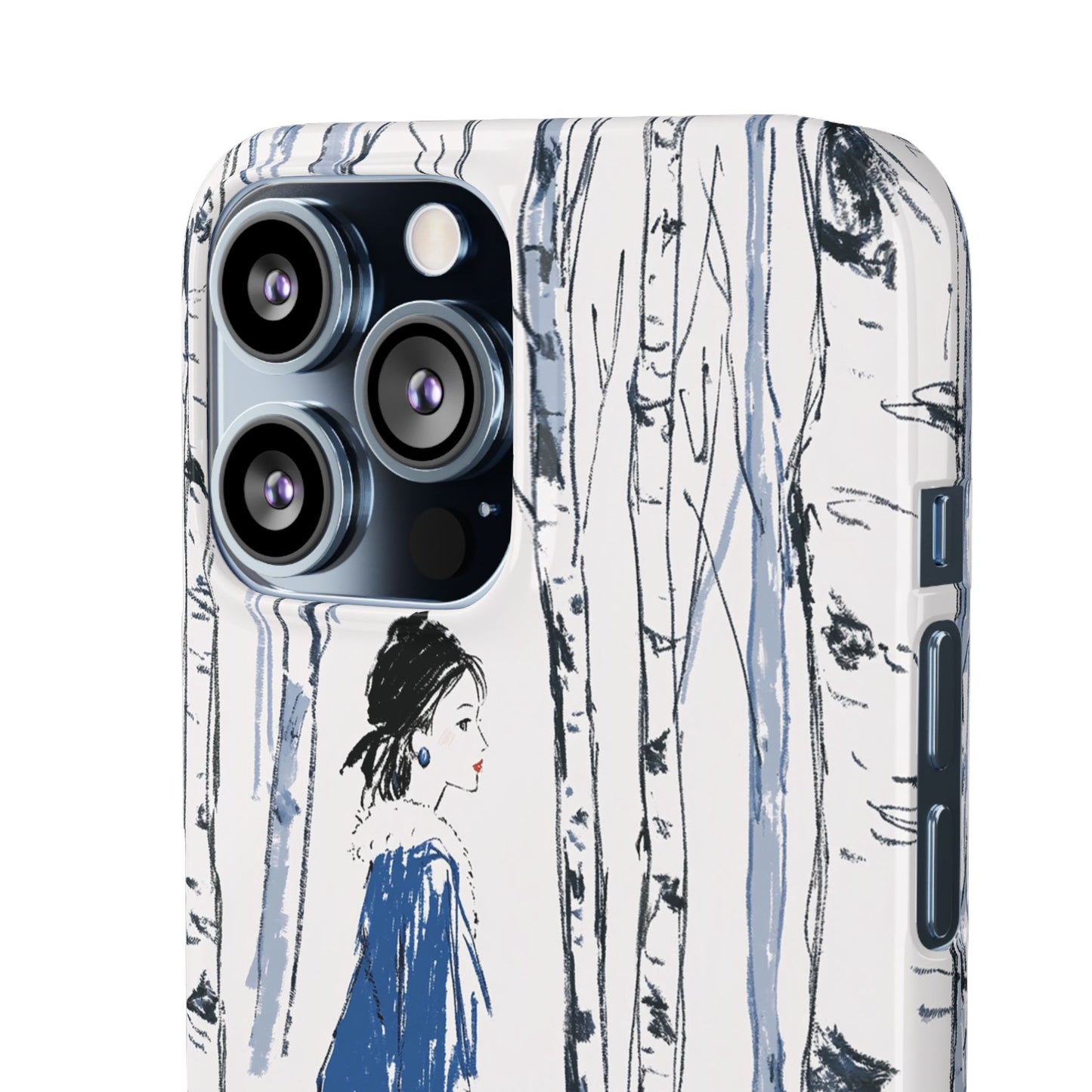 Birch Walk Phone Case — Stylish Blue Winter Illustration Snap Case