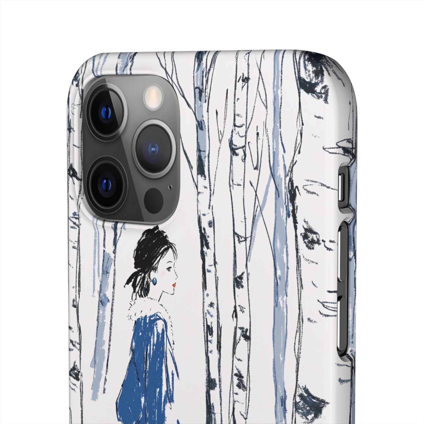Birch Walk Phone Case — Stylish Blue Winter Illustration Snap Case