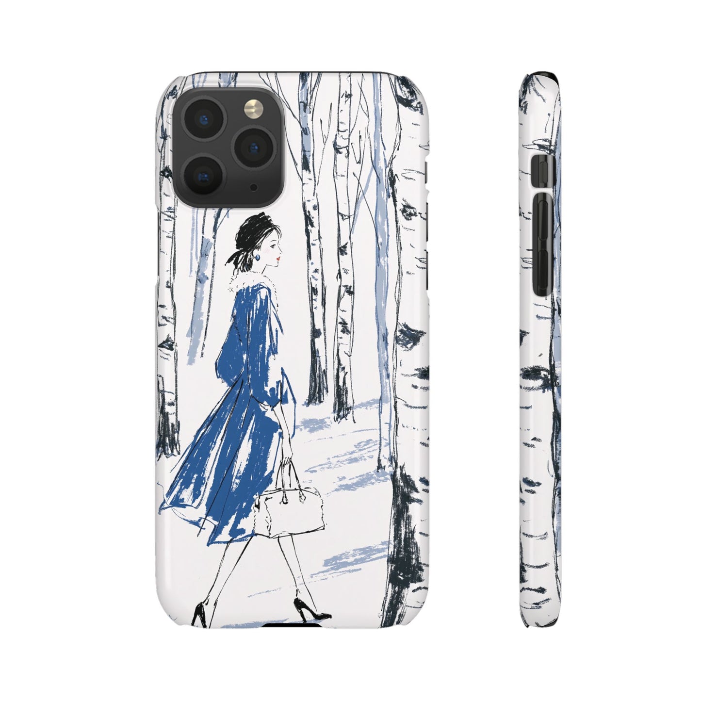 Birch Walk Phone Case — Stylish Blue Winter Illustration Snap Case