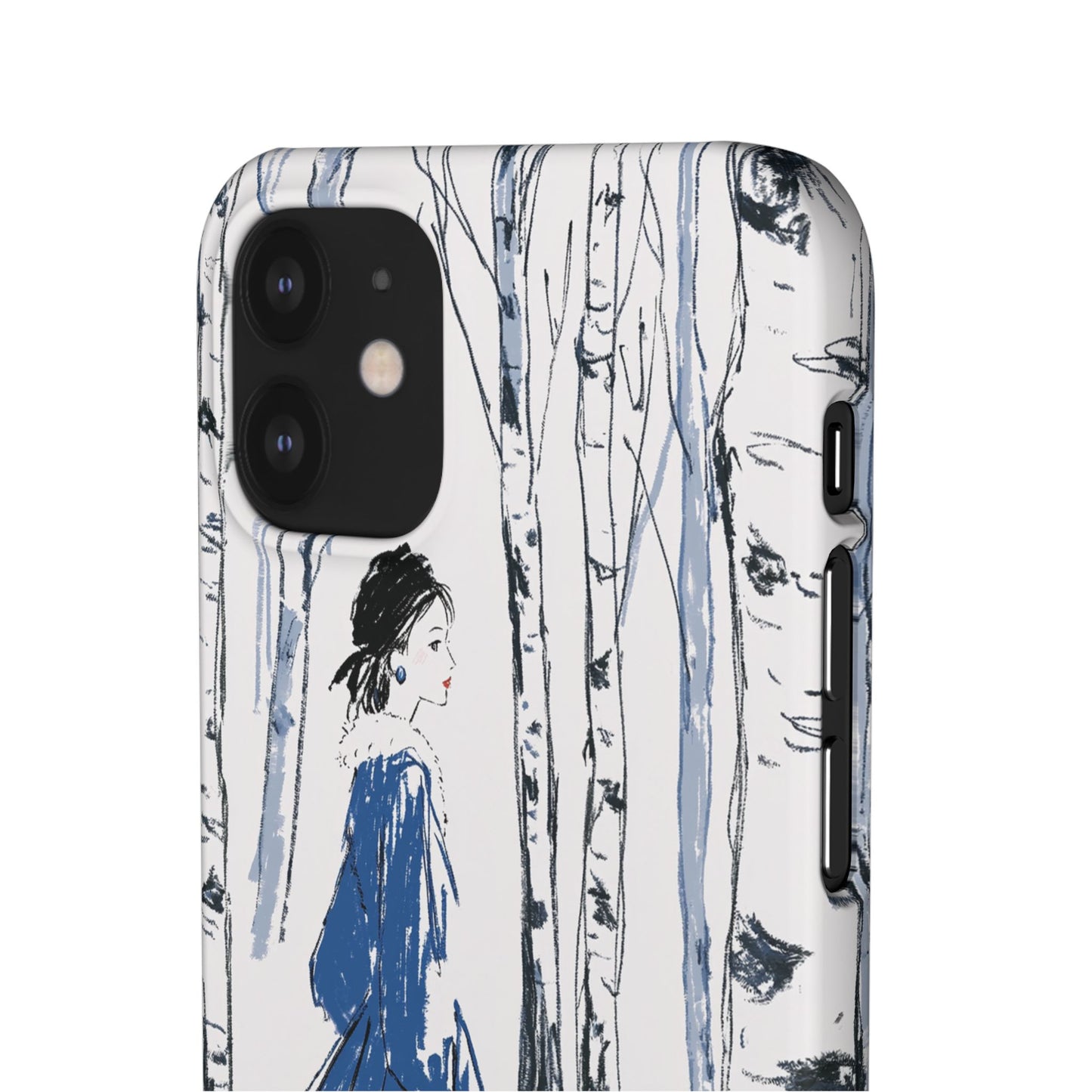 Birch Walk Phone Case — Stylish Blue Winter Illustration Snap Case