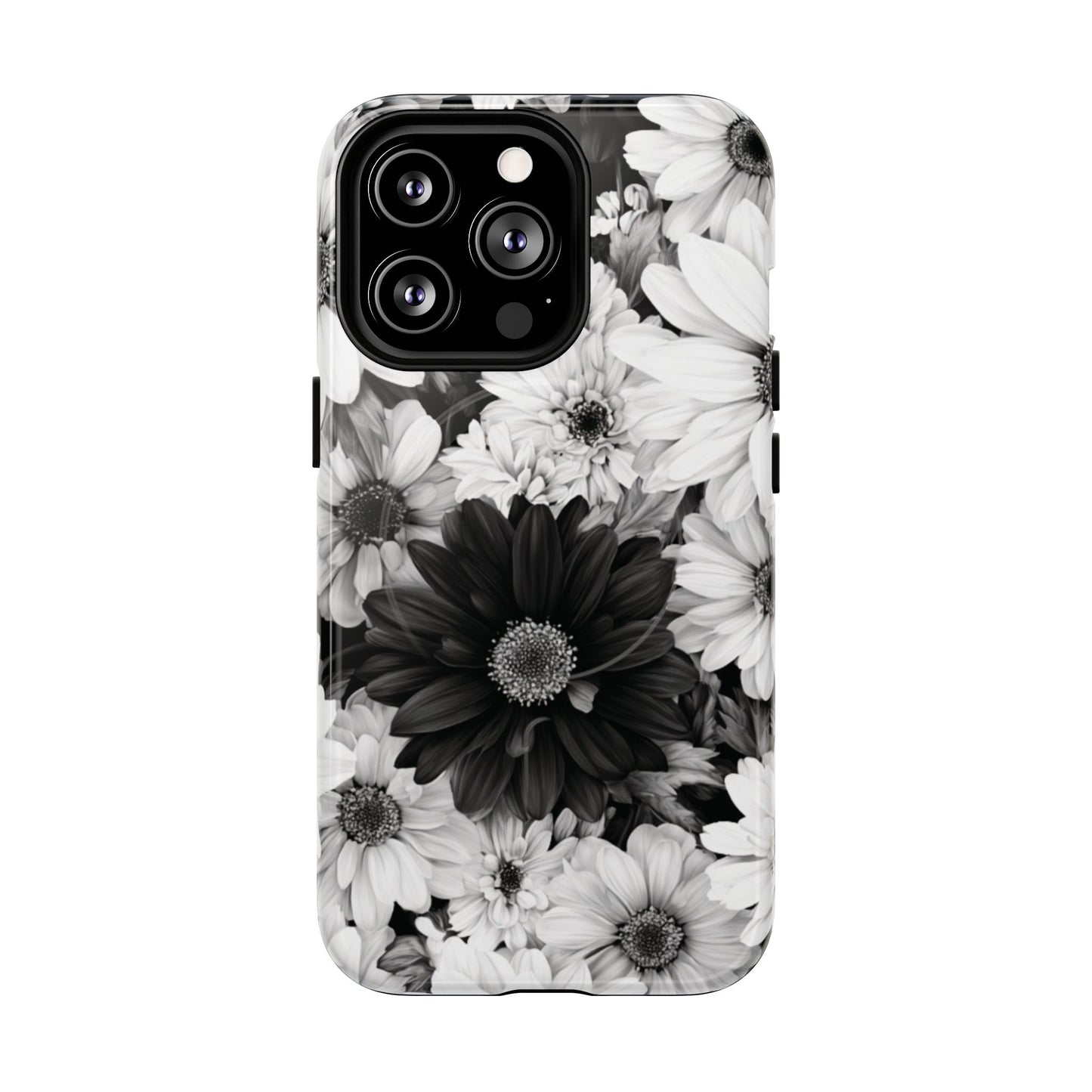 Black & White Floral Tough Magnetic Phone Case — Monochrome Daisy Protection