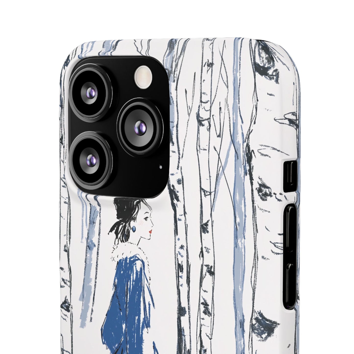 Birch Walk Phone Case — Stylish Blue Winter Illustration Snap Case