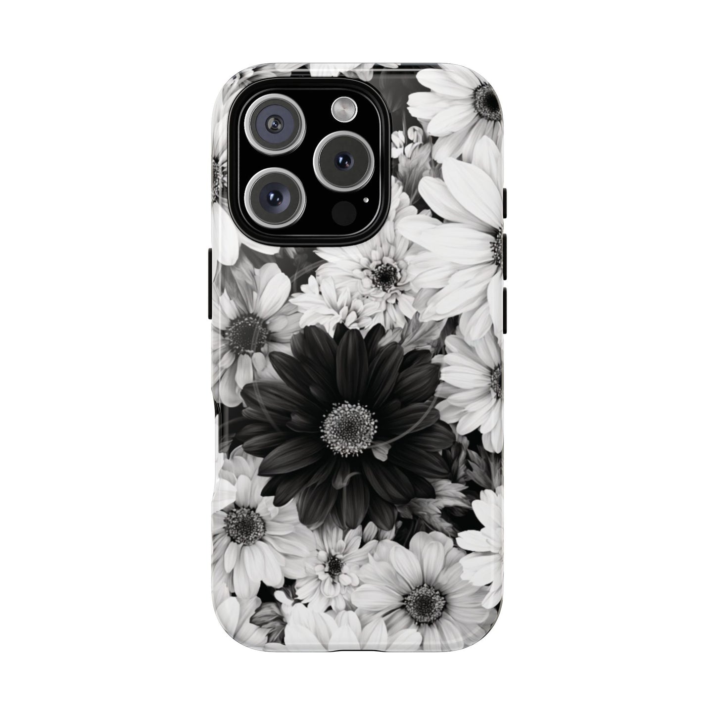 Black & White Floral Tough Magnetic Phone Case — Monochrome Daisy Protection