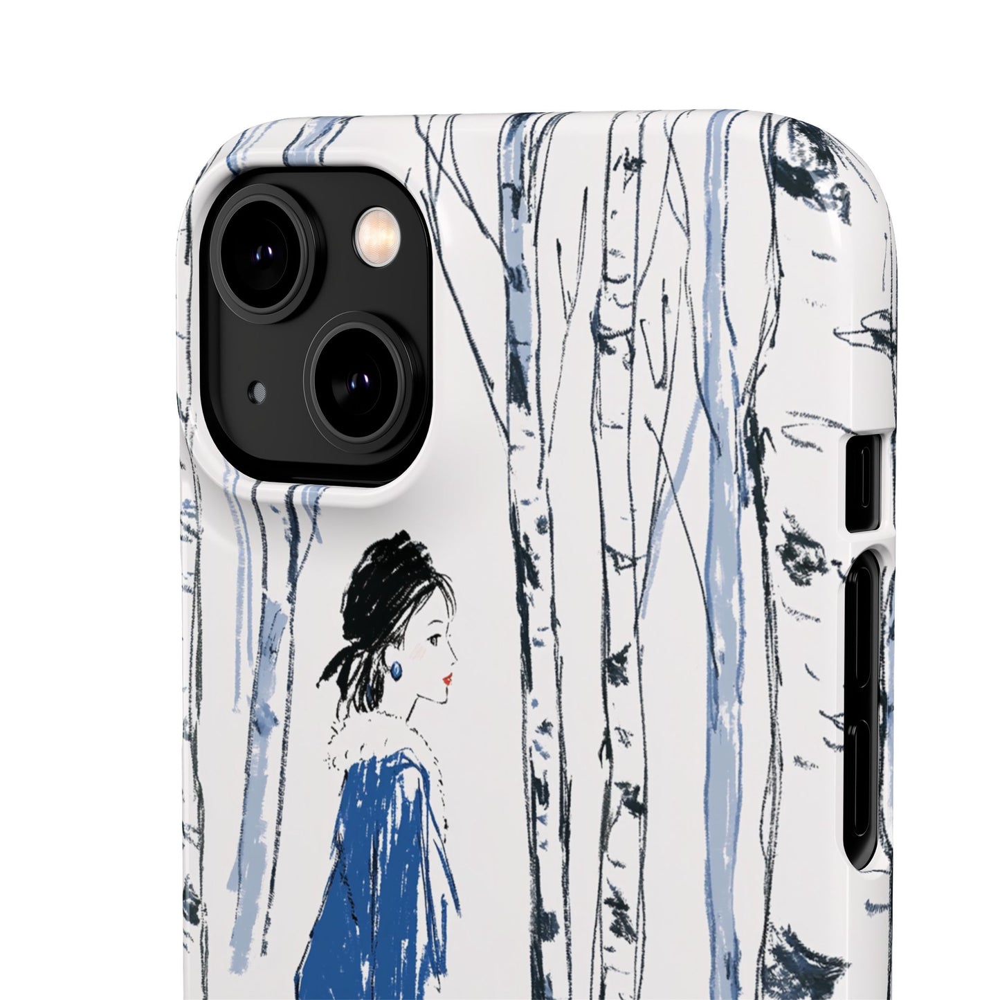 Birch Walk Phone Case — Stylish Blue Winter Illustration Snap Case