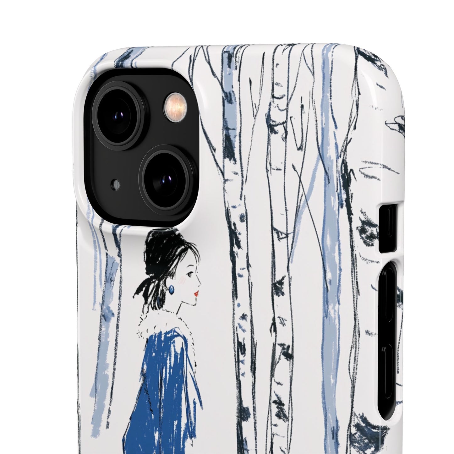 Birch Walk Phone Case — Stylish Blue Winter Illustration Snap Case