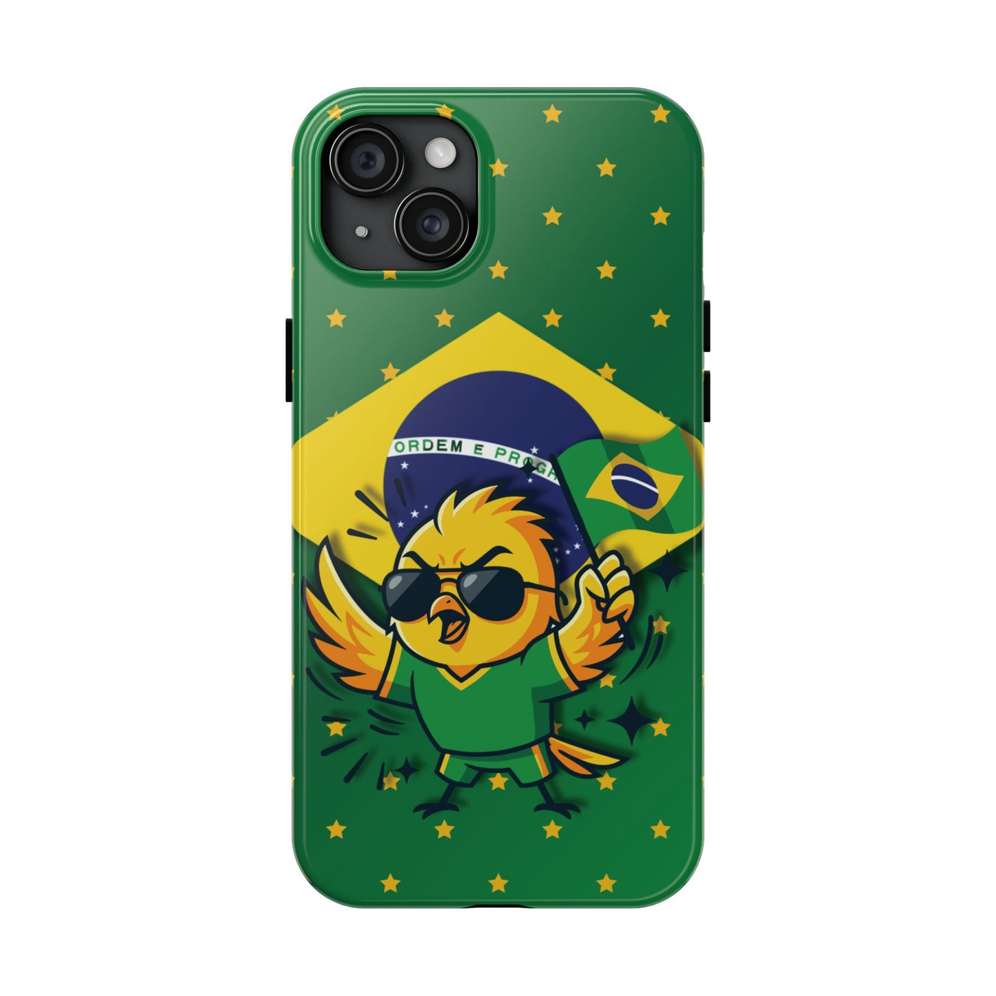 Brazil Flag Tough Phone Case — Cool Cartoon Bird with 'Ordem e Progresso' Design
