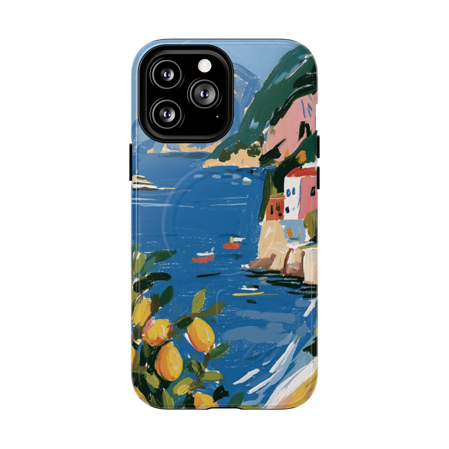 Mediterranean Seaside Phone Case — Painterly Lemon Coast Tough Magnetic Case