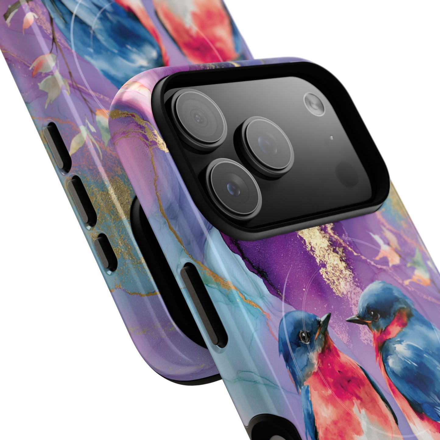 Bird Pair Tough Magnetic Phone Case — Purple Watercolor Floral Design