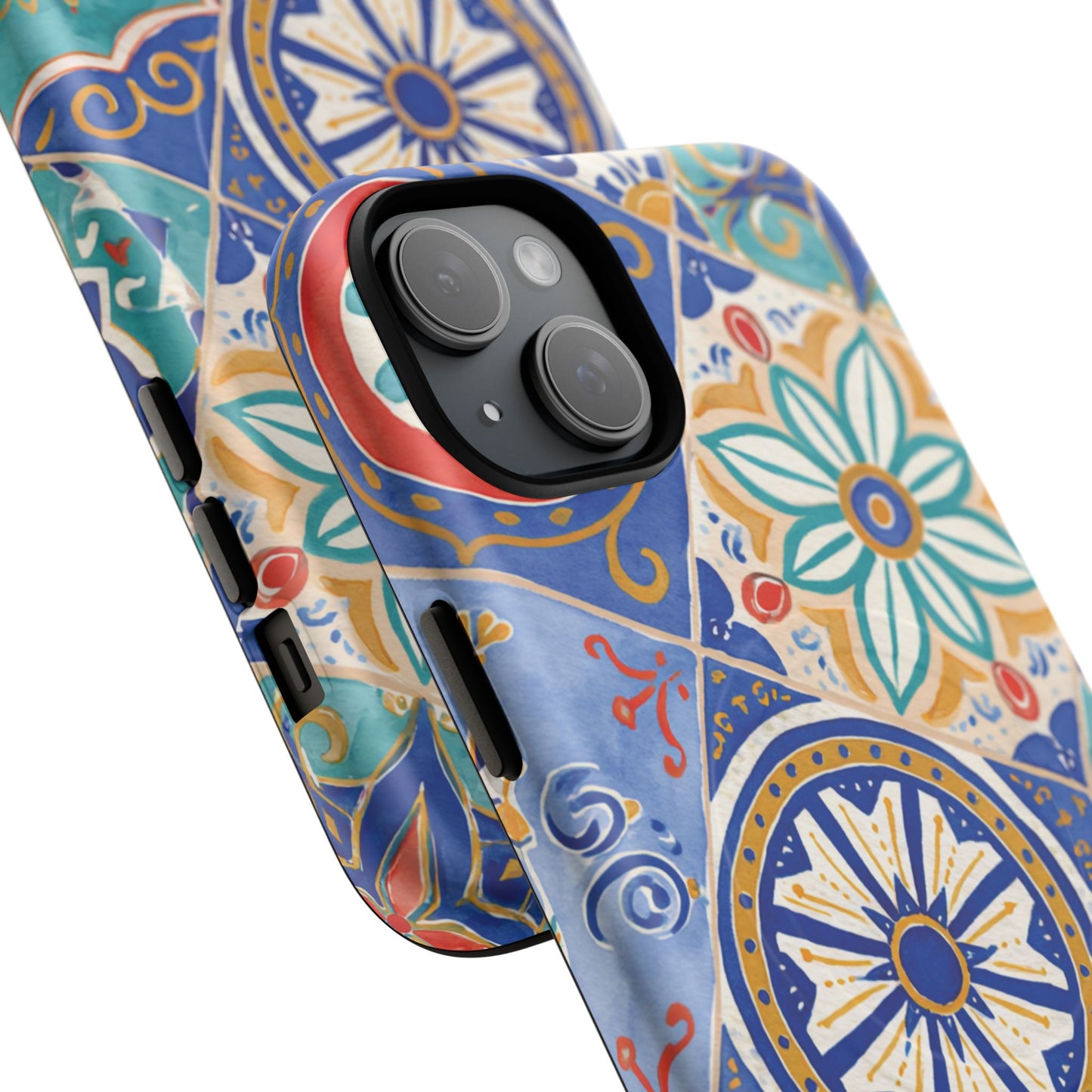 Mediterranean Tile Magnetic Phone Case — Blue Floral Mosaic Tough Case