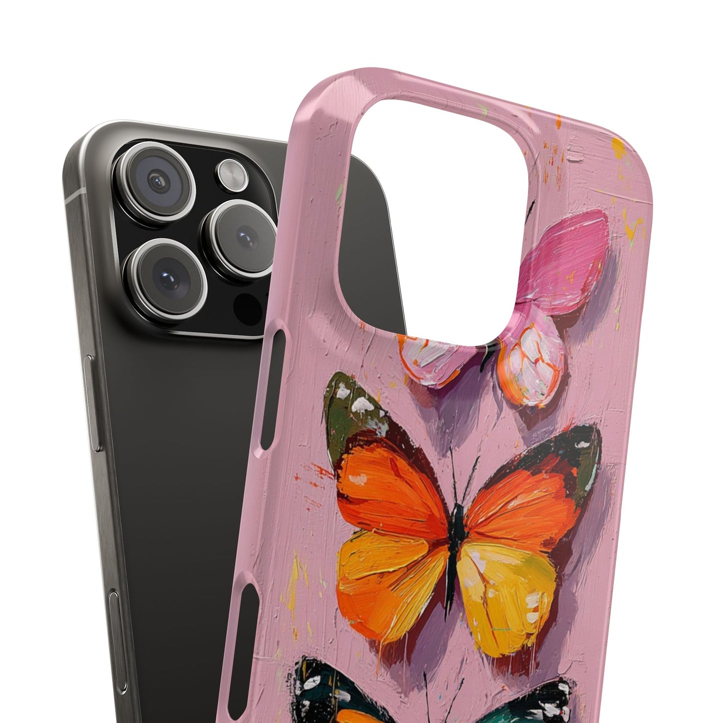 Pink Butterfly Snap Case Cover For iPhone and Samsung