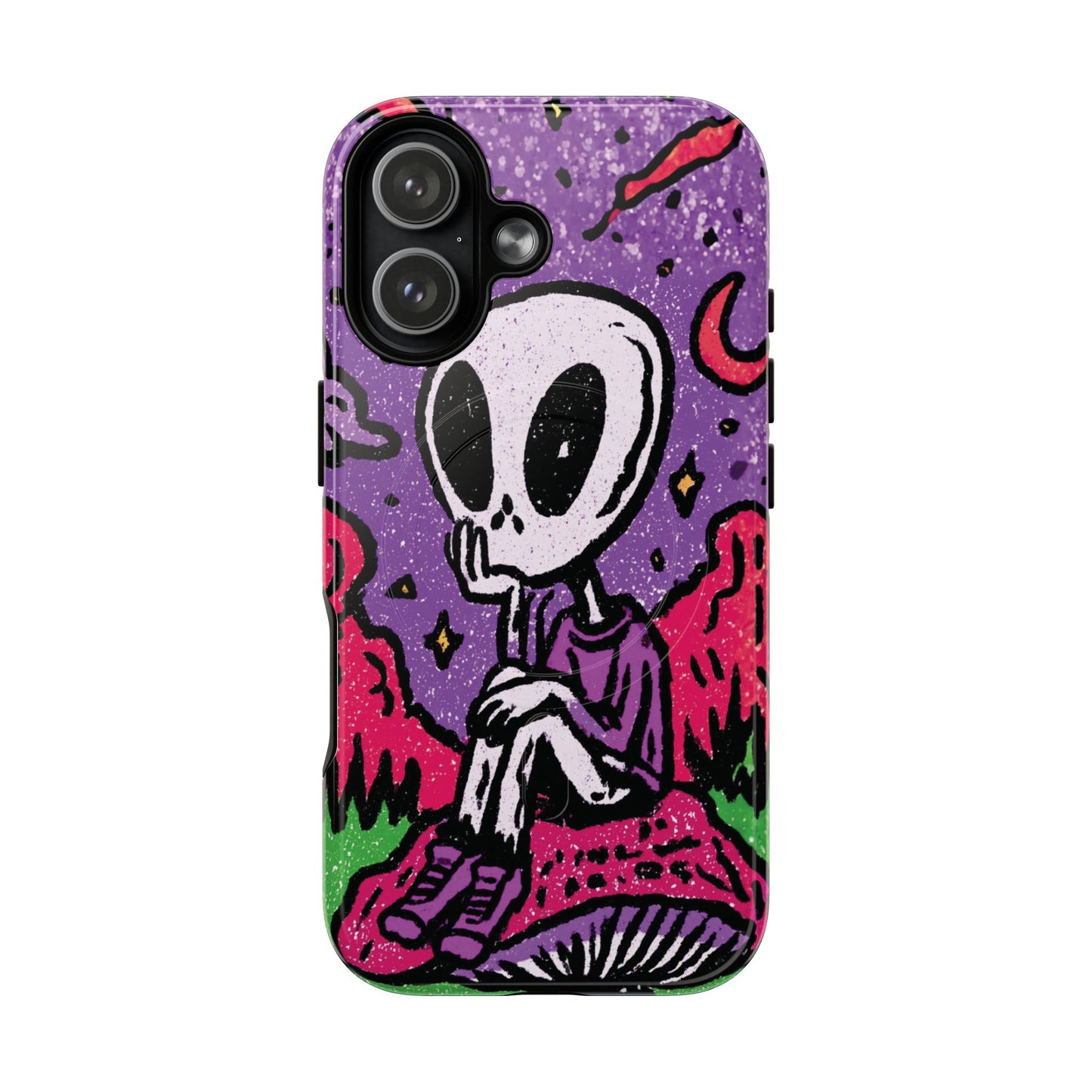 Alien Mushroom Phone Case — Cute Skeletal Space Illustration Tough Magnetic Case