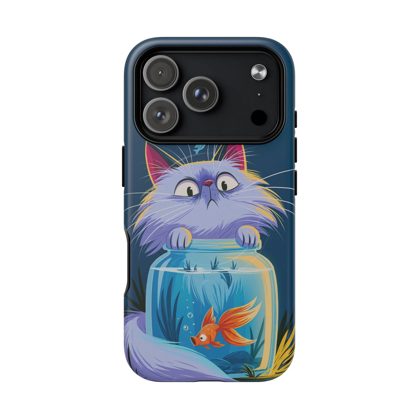Magnetic Tough Phone Case — Playful Cat & Goldfish Illustration