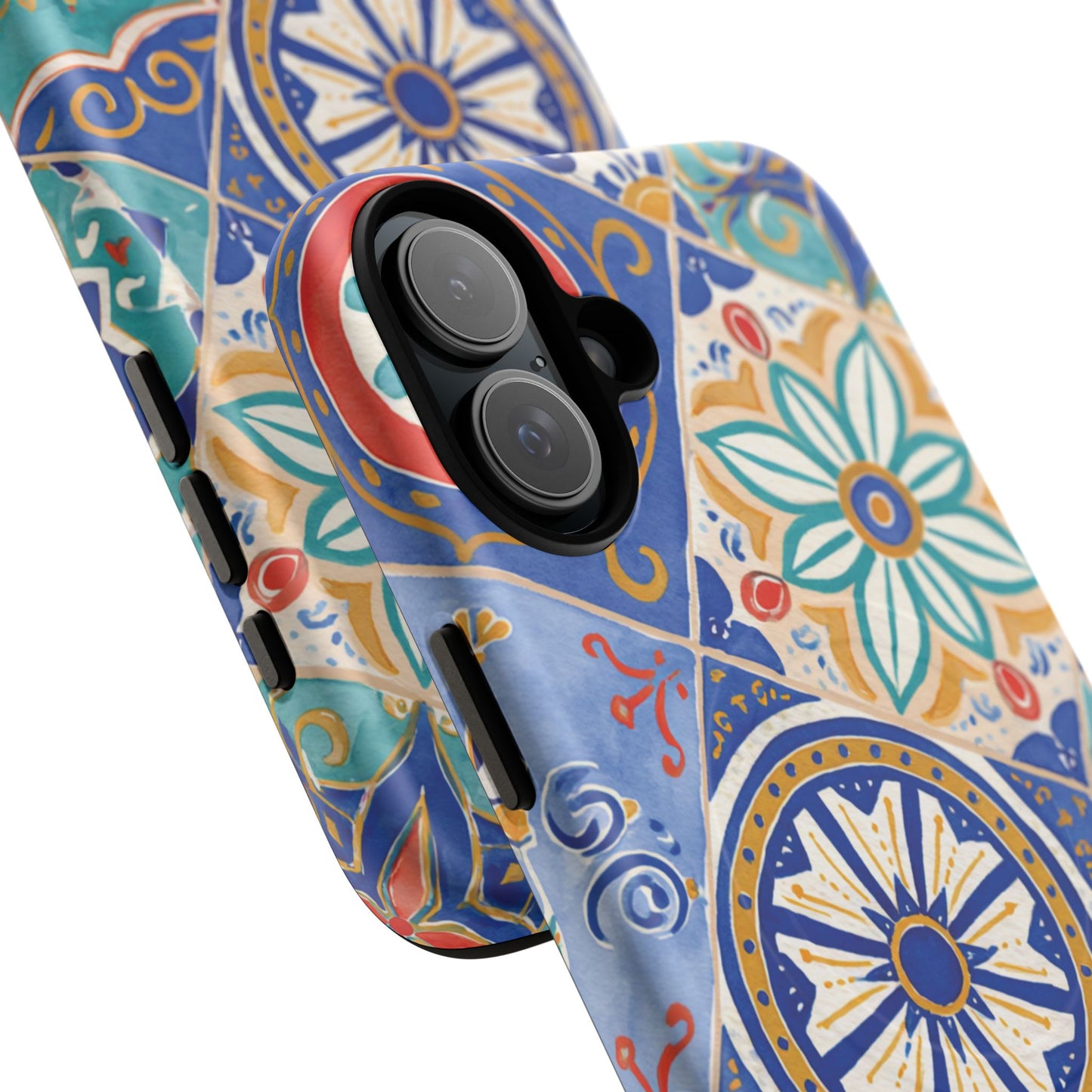 Mediterranean Tile Magnetic Phone Case — Blue Floral Mosaic Tough Case