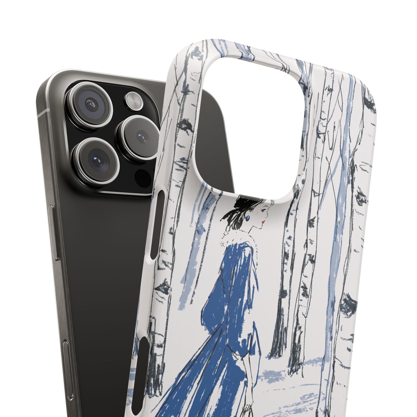 Birch Walk Phone Case — Stylish Blue Winter Illustration Snap Case