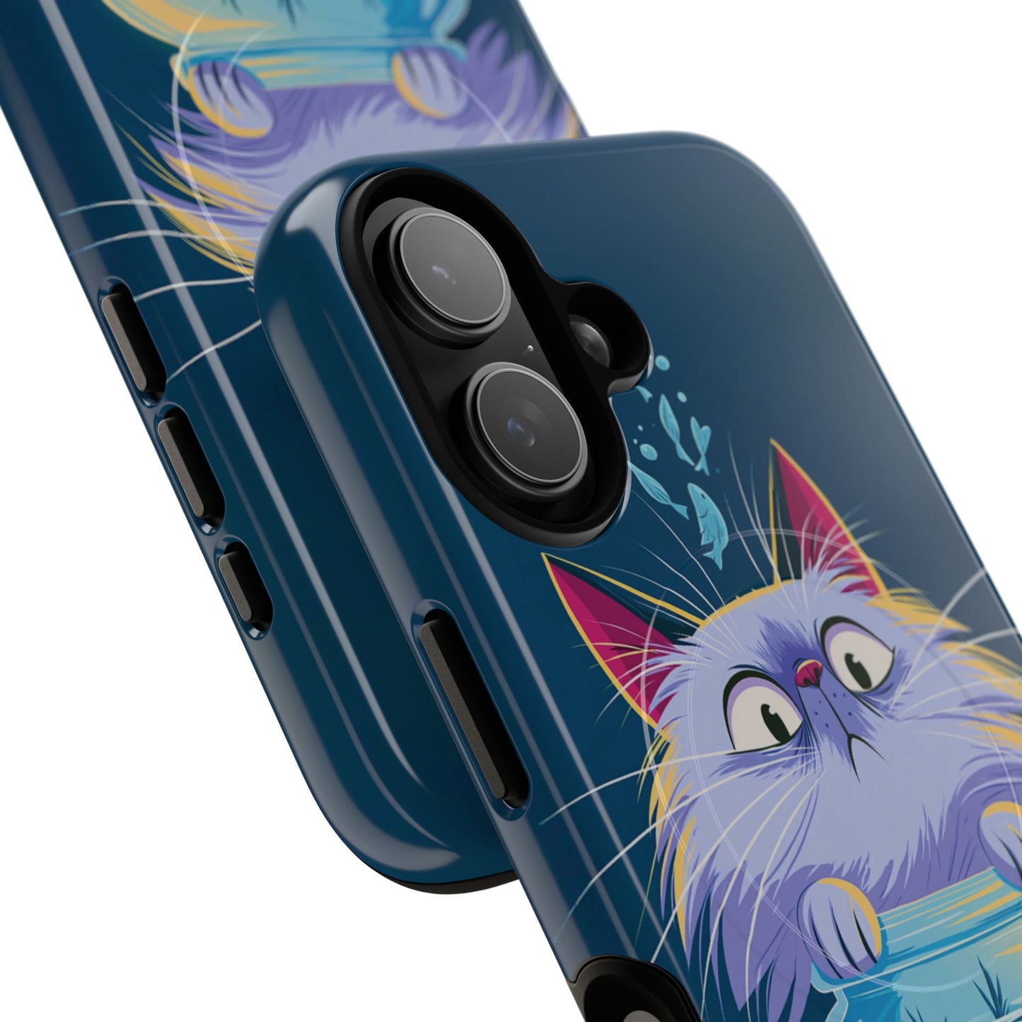 Magnetic Tough Phone Case — Playful Cat & Goldfish Illustration